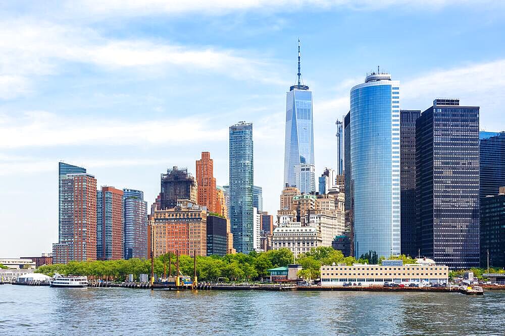 New York City Manhattan skyline with World Trade Center skyscraper in New York, USA, North America