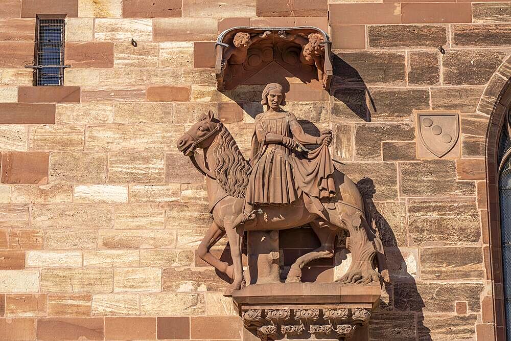 Saint Martin on the facade of Basel Minster in Basel, Switzerland, Europe