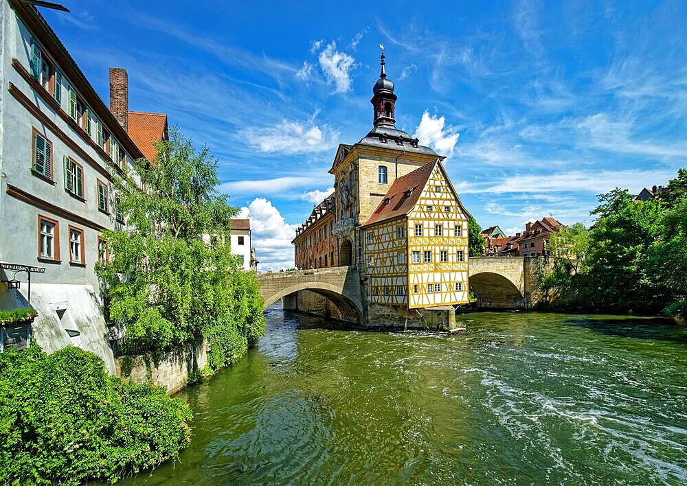 Old town hall on the river Pegnitz, Bamberg, Bavaria, Germany, Europe