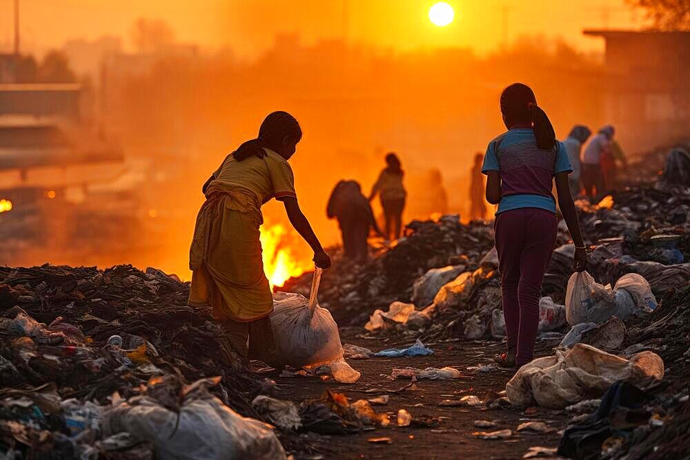 Indian children collect rubbish at a landfill site, AI generates