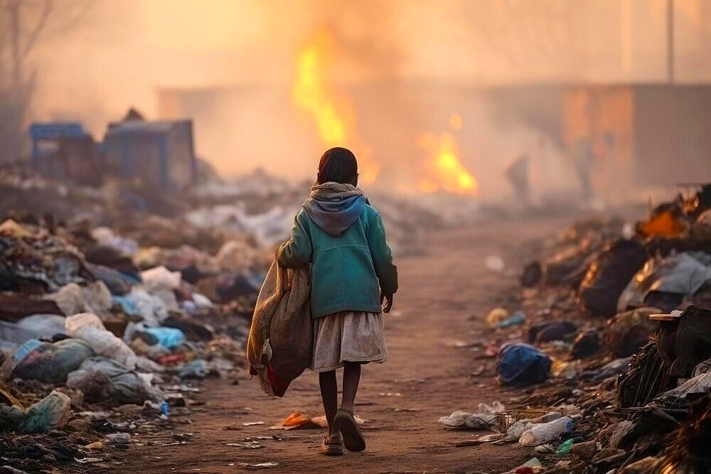 Indian children collect rubbish at a landfill site, AI generates