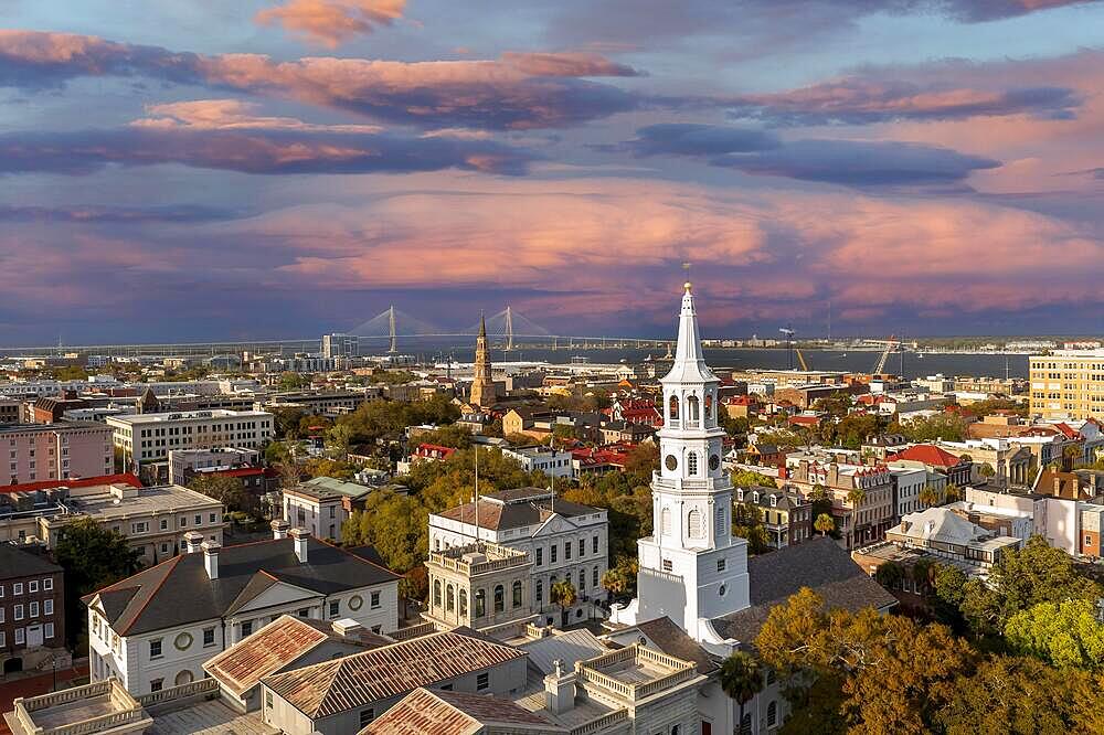 March 31, 2021, Charleston, South Carolina, USA: Aerial view of the city of Charleston, SC