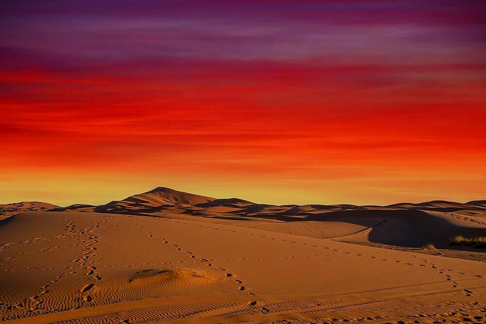 Sand dunes in the great Sahara desert in Morocco