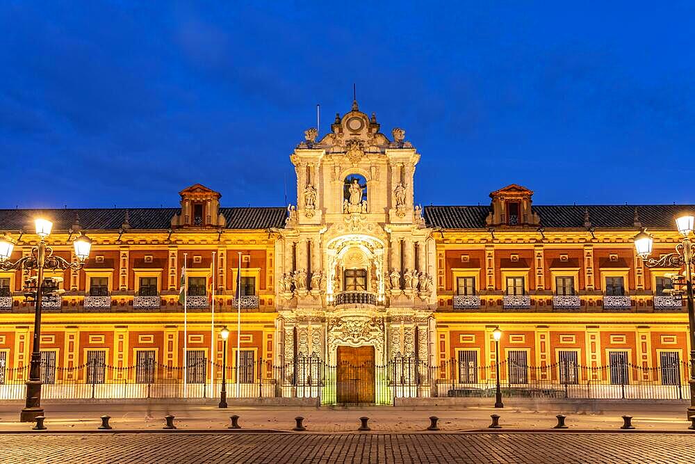 San Telmo Palace at dusk, Seville, Andalucia, Spain, Europe