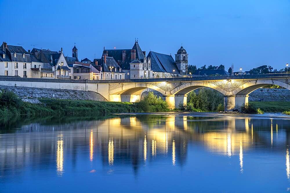 Loire Bridge at dusk, Amboise, France, Europe