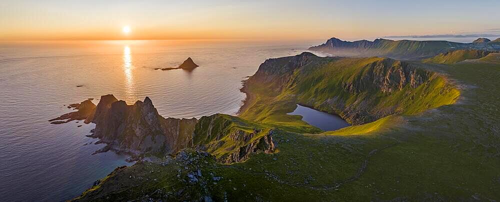 Rocky coast, fjords and mountains, Matinden mountain, Bleik, Andoya island, Vesteralen archipelago, Norway, Europe