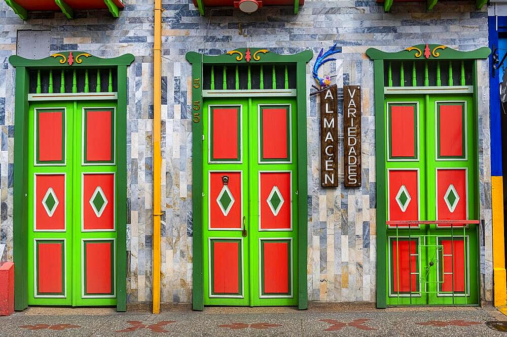 Colourful houses in the Unesco site coffee cultural landscape, Filandia, Colombia, South America