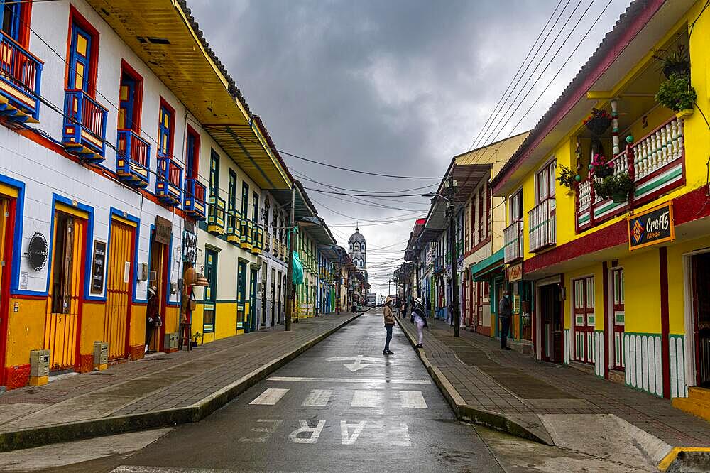 Colourful houses in the Unesco site coffee cultural landscape, Filandia, Colombia, South America