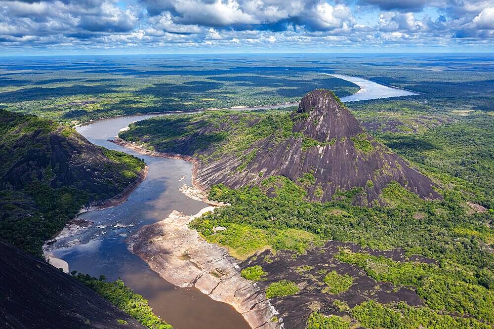 Aerial of the huge granite hills, Cerros de Mavecure, Eastern Colombia