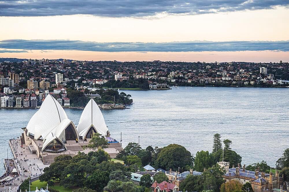 Overlook over Sydney harbour after sunset, Sydney, New South Wales, Australia, Oceania