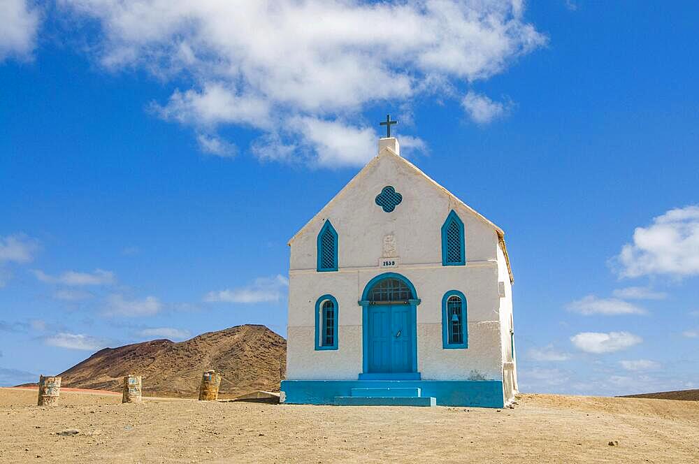 Bright church at sandbeach. Sal. Pedro Da Sal. Cabo Verde. Africa