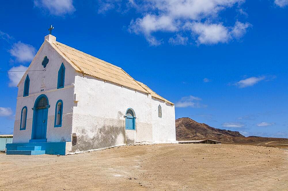 Bright church at sandbeach. Sal. Pedro Da Sal. Cabo Verde. Africa