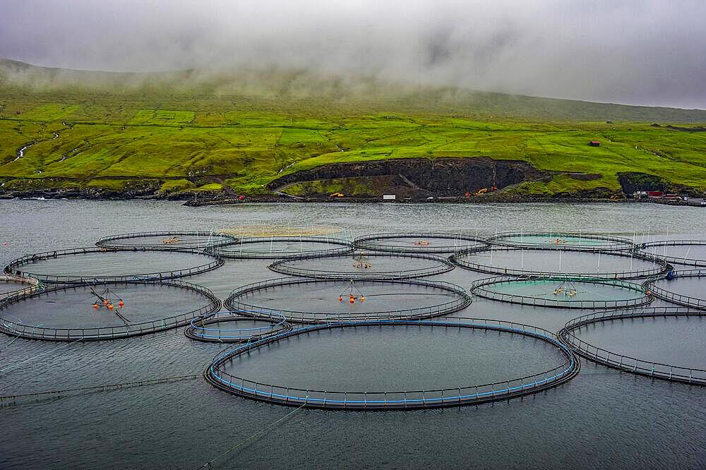 Fish farm in the Faroe islands, Denmark, Europe