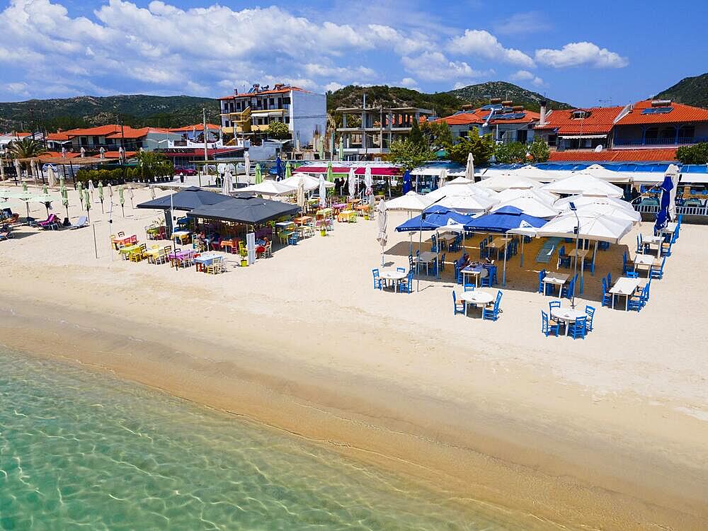 Aerial view, beach, Kalamitsi, Sithonia, Chalkidiki, Central Macedonia, Greece, Europe