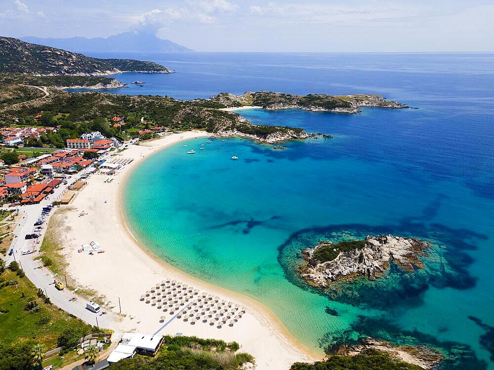 Aerial view, rocks and beach, Kalamitsi, Sithonia, Chalkidiki, Central Macedonia, Greece, Europe