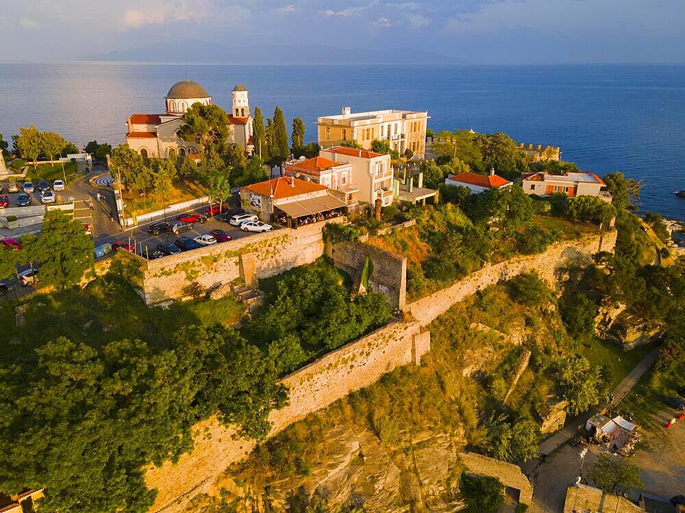 Aerial view, evening light, Old Town, Kavala, Dimos Kavalas, Eastern Macedonia and Thrace, Gulf of Thasos, Gulf of Kavala, Thracian Sea, Greece, Europe