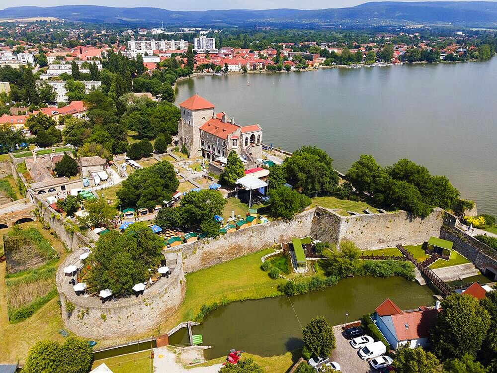 Aerial view, castle, Tata, Totis, Lake Oereg, Komarom-Esztergom, Central Transdanubia, Hungary, Europe