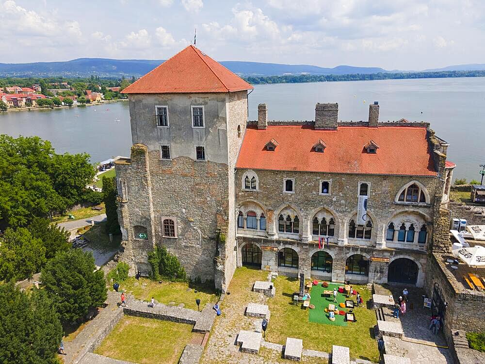 Aerial view, castle, Tata, Totis, Lake Oereg, Komarom-Esztergom, Central Transdanubia, Hungary, Europe