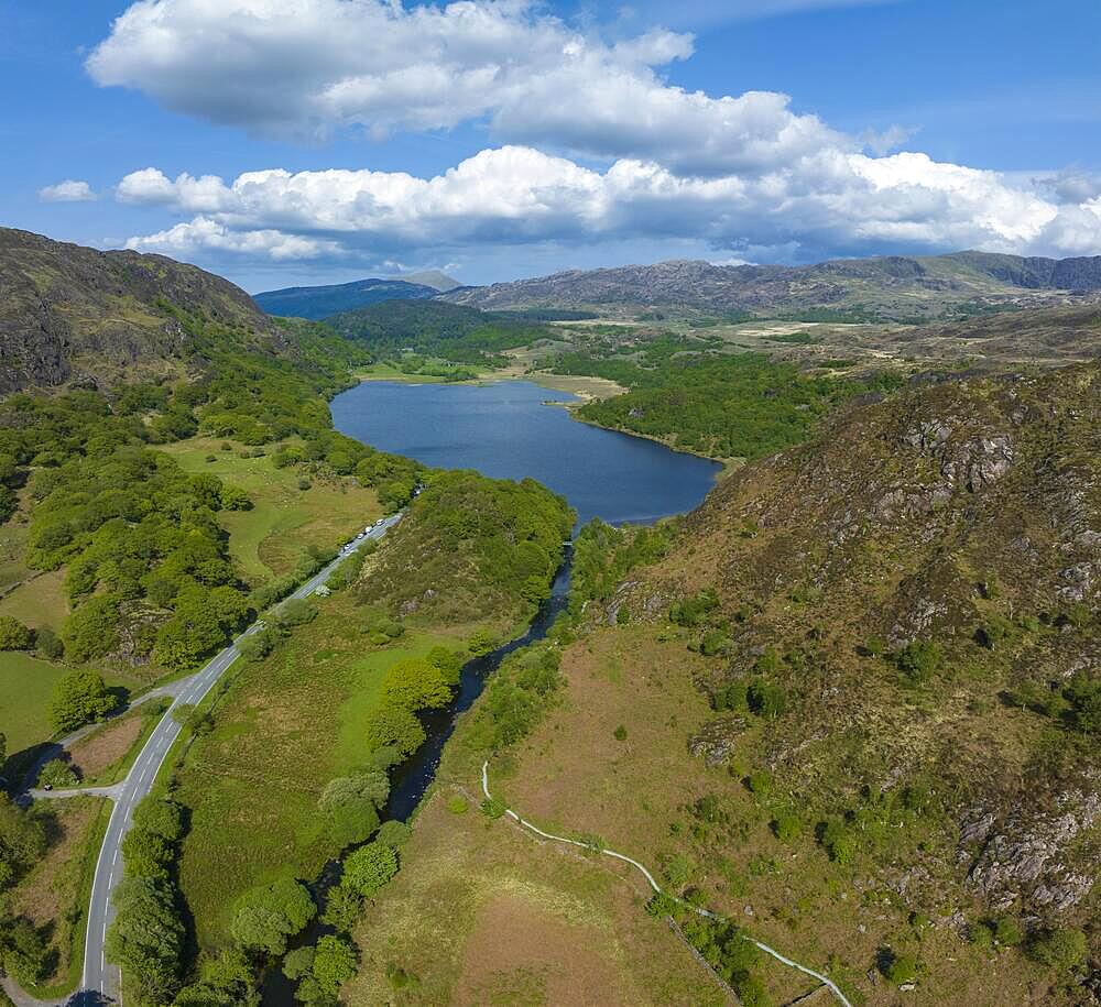 Llyn Dinas, drone shot, Gwynedd, Northern Wales, Great Britain