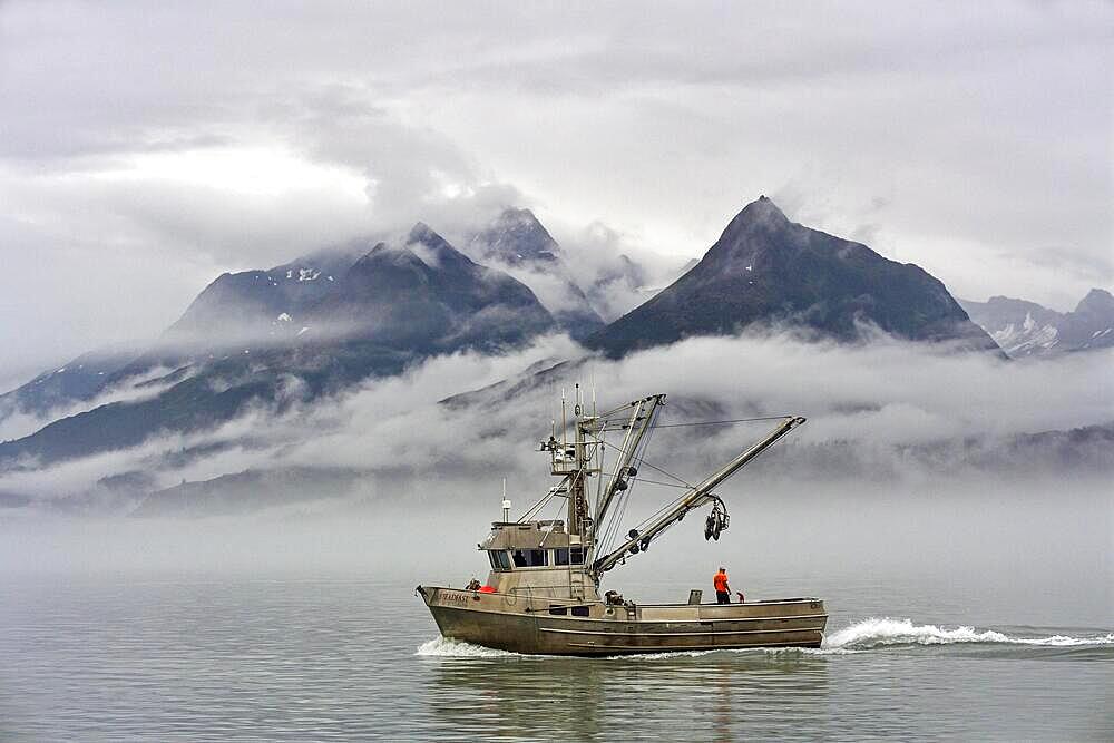 Fishing boat in Prince William Sound, Alaska, USA, North America