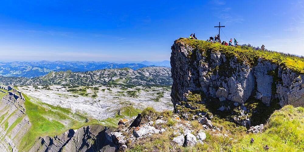 Mountain hiker, Hoher Ifen, 2230m, and Gottesacker plateau, Allgaeu Alps, border Bavaria, Germany, Vorarlberg, Europe