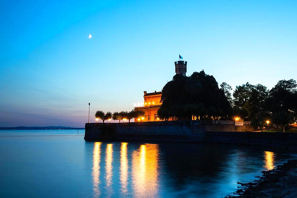 Montfort Castle in the Blue Hour, Summer, Langenargen, Baden-Wuerttemberg, Germany, Europe