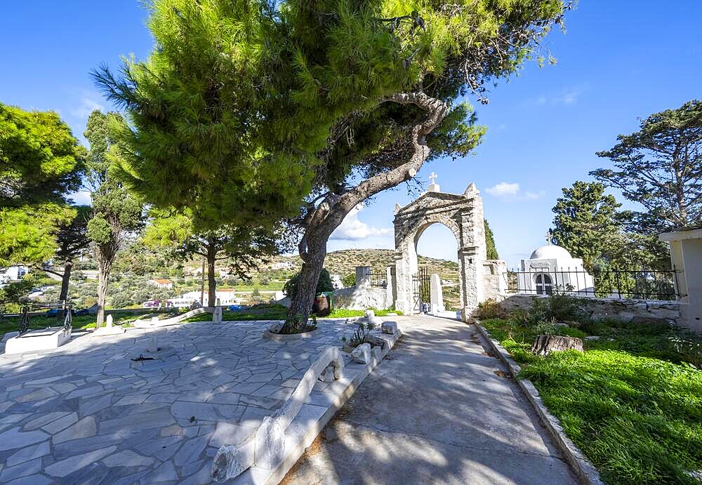 Entrance to the cemetery of Lefkes, Paros, Cyclades, Greece, Europe