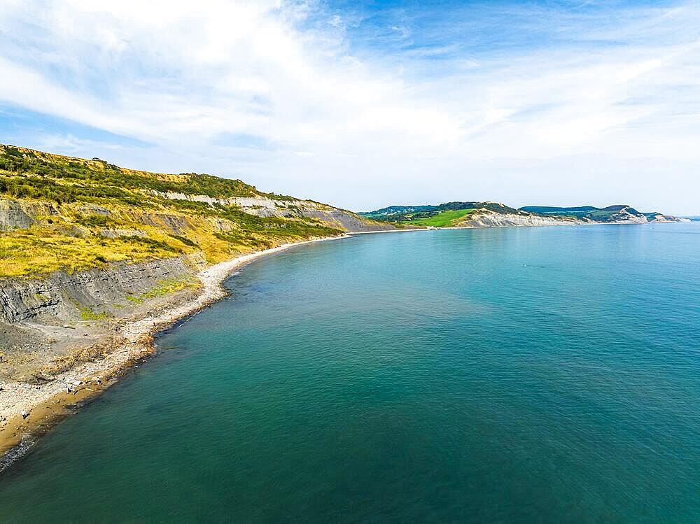 Lyme Regis from a drone, Jurassic Coast, Dorset, England, United Kingdom, Europe