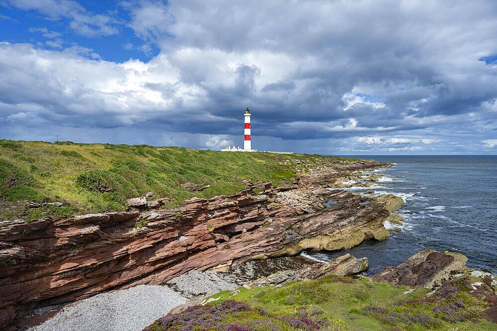 The Tarbat Ness Lighthouse on the Moray Firth, Scotland, Great Britain