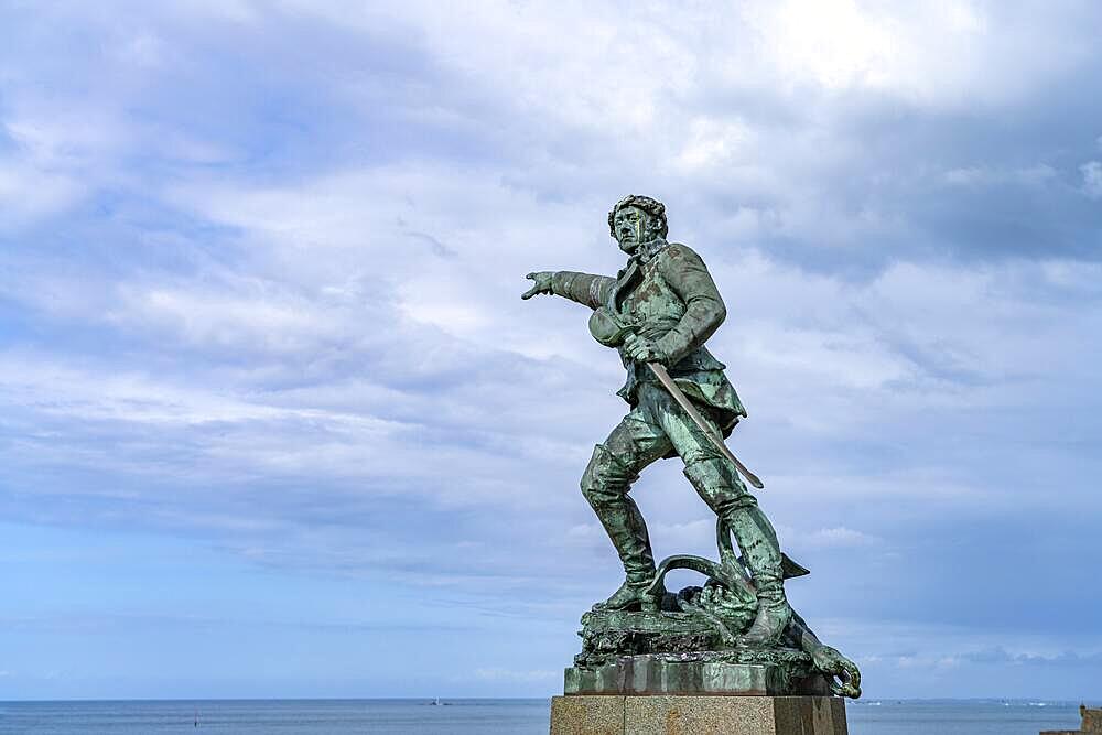 Statue of the privateer Robert Surcouf in Saint Malo, Brittany, France, Europe