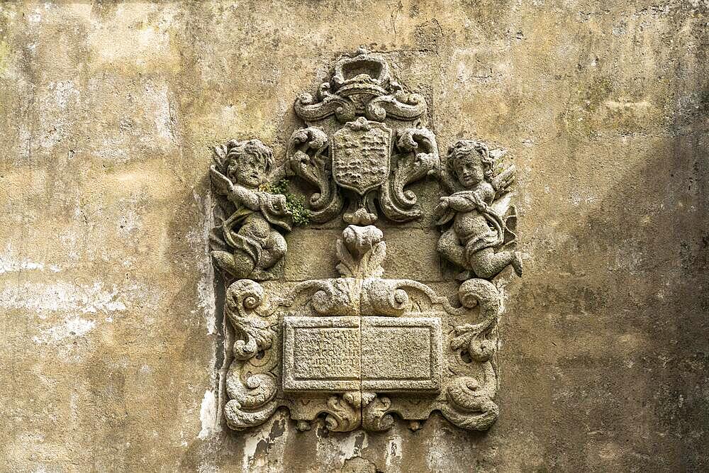 Coat of arms on the former Mosteiro de Santa Clara monastery in Vila do Conde, Portugal, Europe