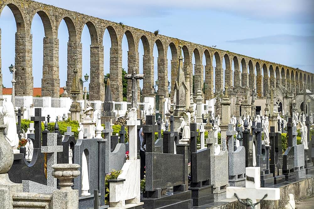 Aqueduct and cemetery in Vila do Conde, Portugal, Europe