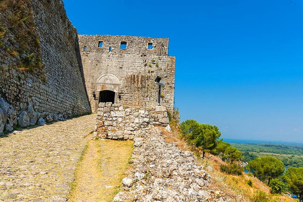 Entry into the walls of Rozafa Castle and its citadel in the lakeside town of Shkoder. Albania