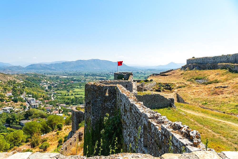 The walls of Rozafa Castle and its citadel in the lakeside town Shkoder. Albania