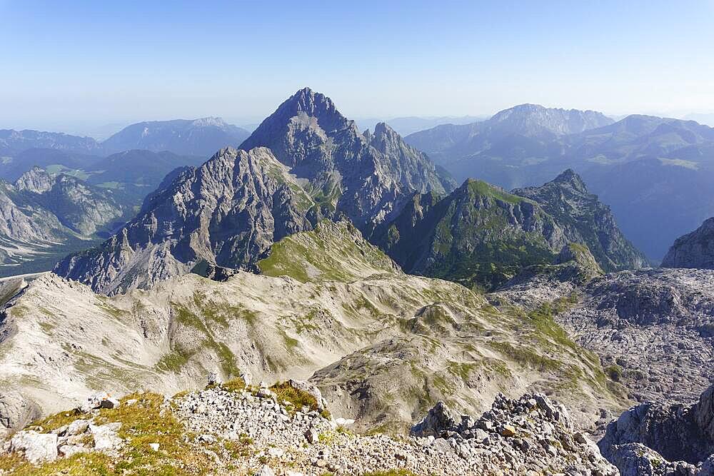 View from Grosser Hundstod to Watzmann, Steinernes Meer, Berchtesgaden Alps, Upper Bavaria, Bavaria, Germany, Europe