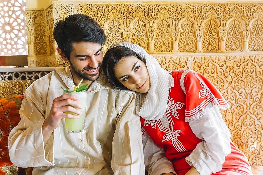 Muslim couple arab restaurant