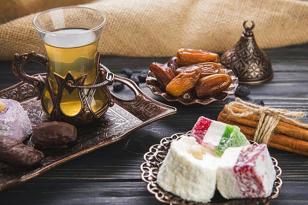 Turkish delight with tea dates fruit