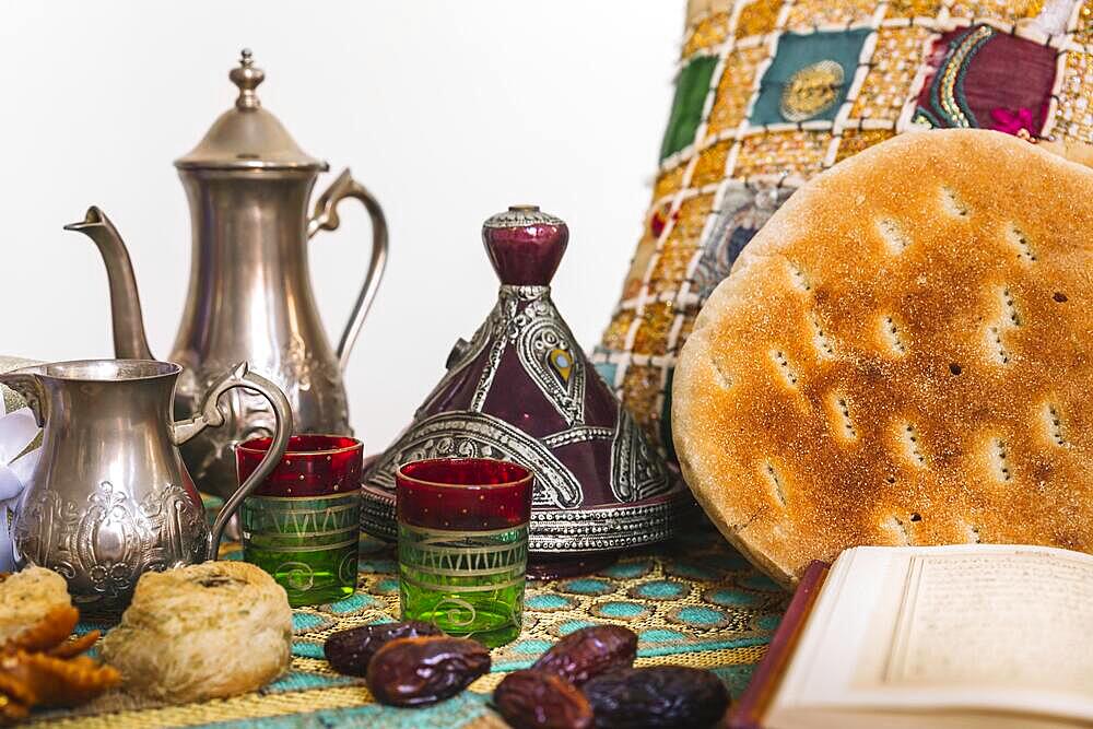 Arabian food composition ramadan with tea