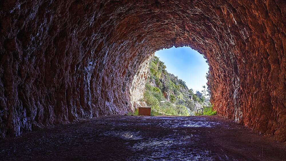 Tunnel at the entrance of the national park, in the tunnel, HDR, sky replaced, Zingaro, national park, nature reserve, northwest, Sicily, Italy, Europe