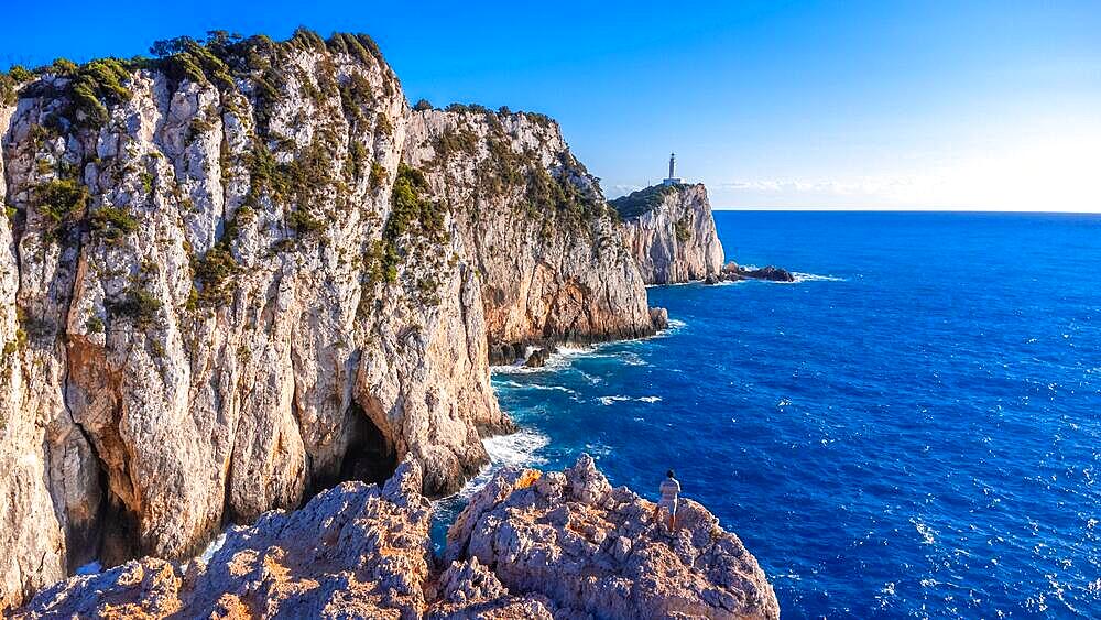 Cliffs at the Lighthouse or Cape Ducato Lefkas in the southern area of the island of Lefkada. Greece