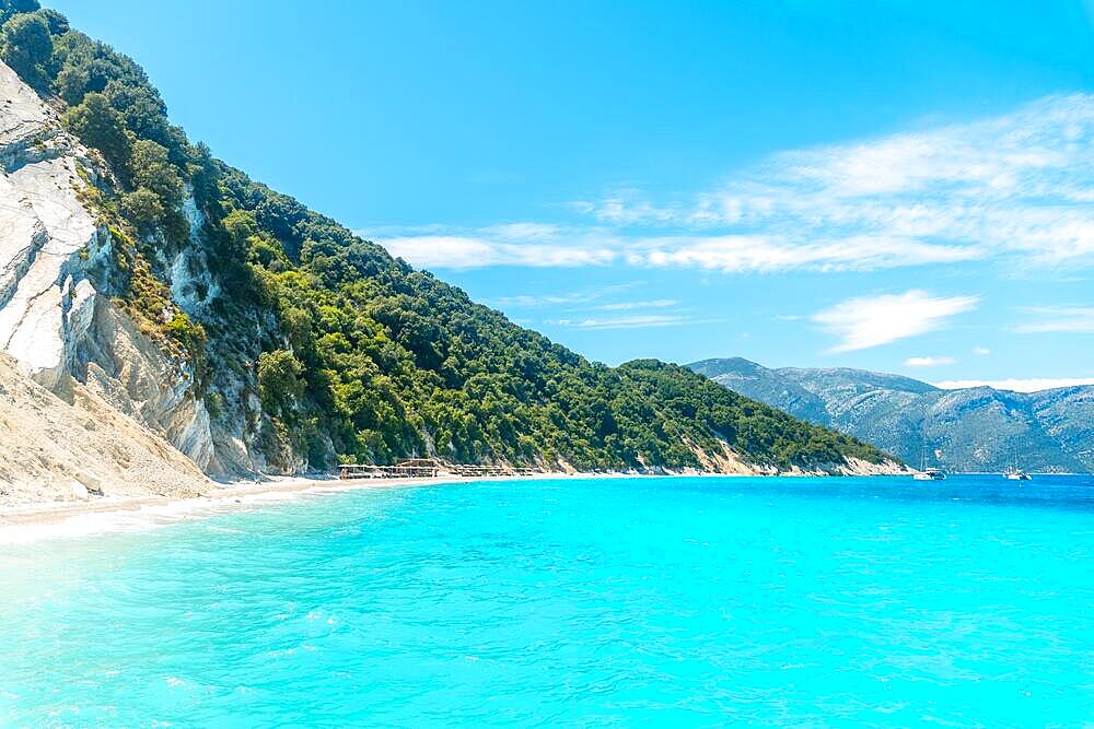 Gidaki beach on the island of Ithaki or Ithaca in the Ionian sea in the Mediterranean sea of Greece