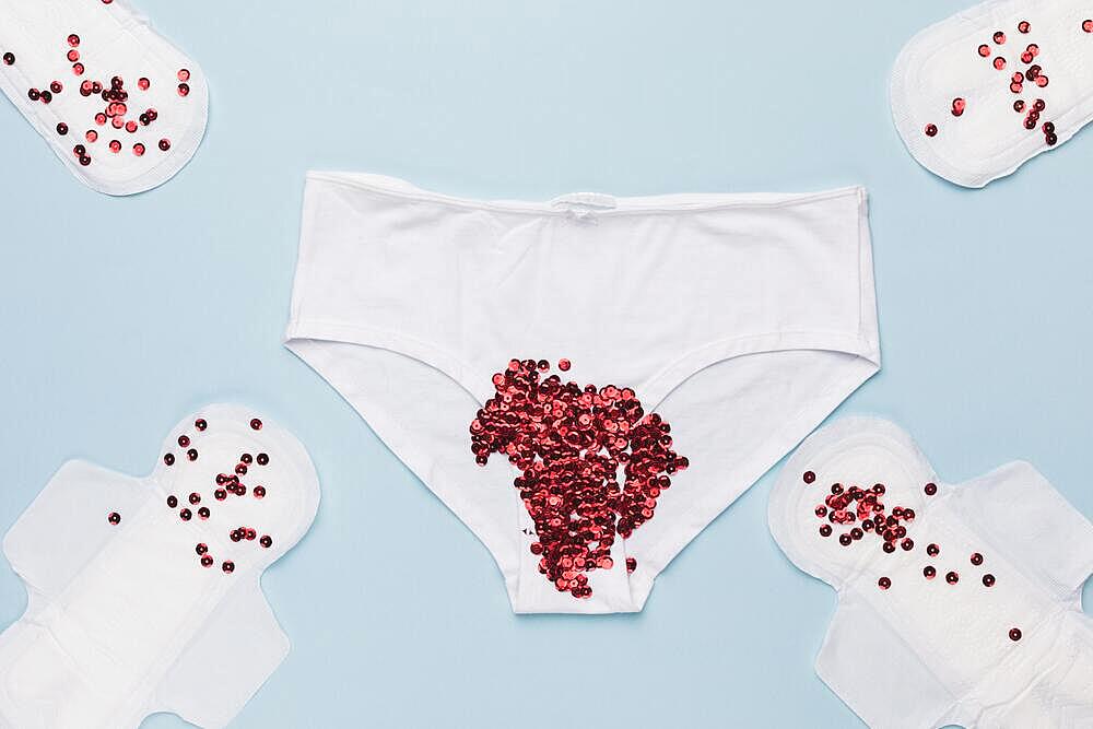 Top view knickers with red sequins sanitary napkins