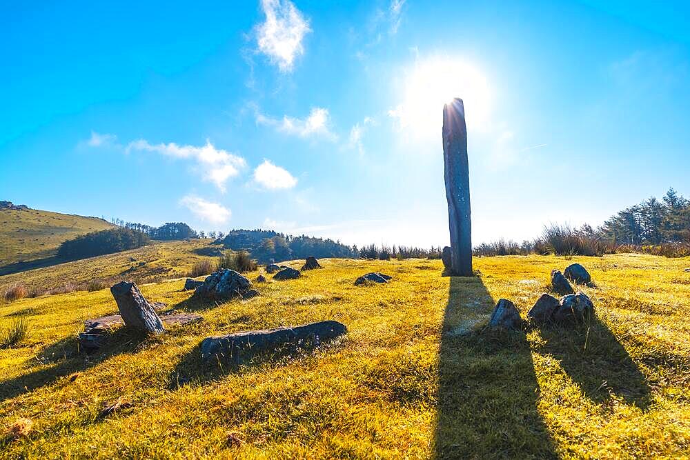 Prehistoric dolmen at dawn on top of Monte Adarra in Urnieta, near San Sebastian. Gipuzkoa, Basque Country