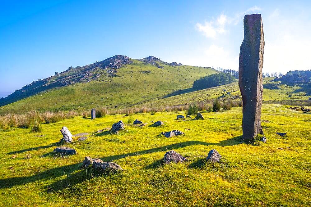 A prehistoric dolmen one spring morning on top of Monte Adarra in Urnieta, near San Sebastian. Gipuzkoa, Basque Country