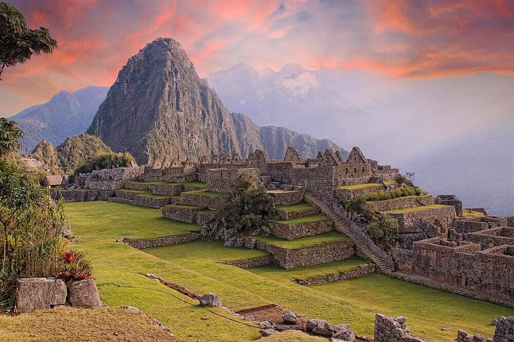 Beautiful surroundings of the interior of Machu Picchu in a beautiful summer sunrise, Peru, South America