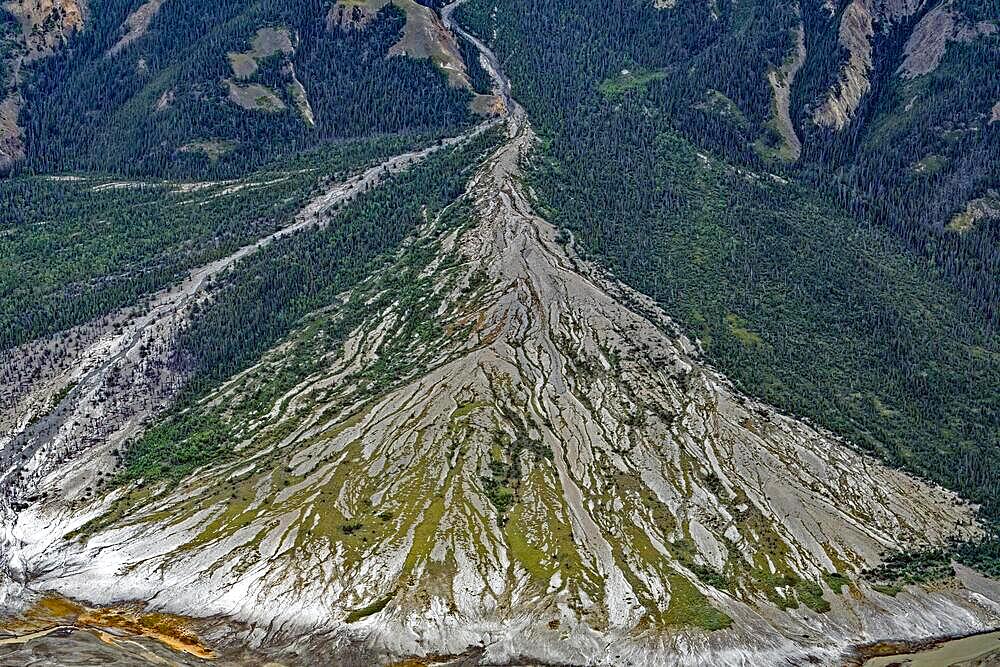 Aerial view of the boulder fields at Bullion Creek in the Slims River Valley, Kluane Mountains, Yukon Territory, Canada, North America