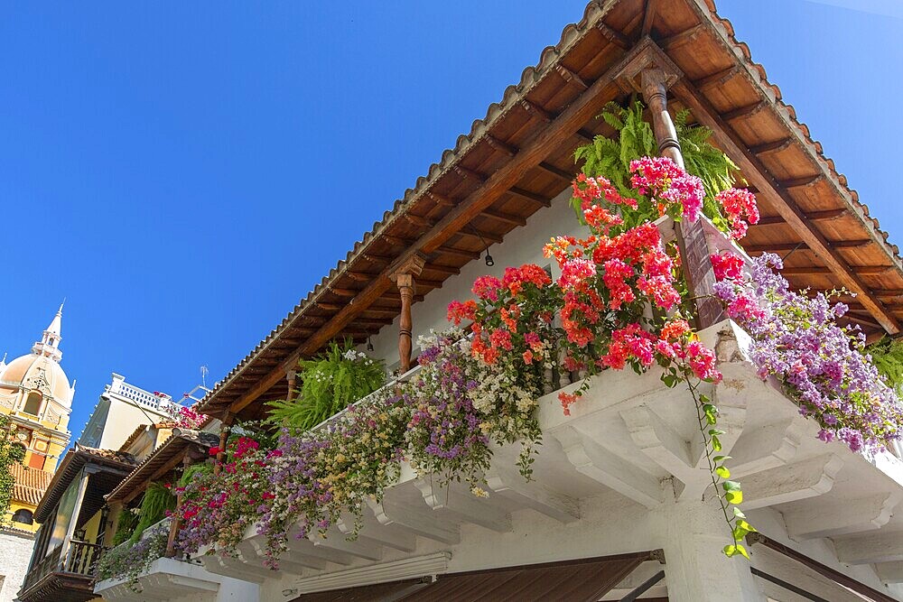 Famous colonial Cartagena Walled City (Cuidad Amurrallada) and its colorful buildings in historic city center, a designated UNESCO World Heritage Site