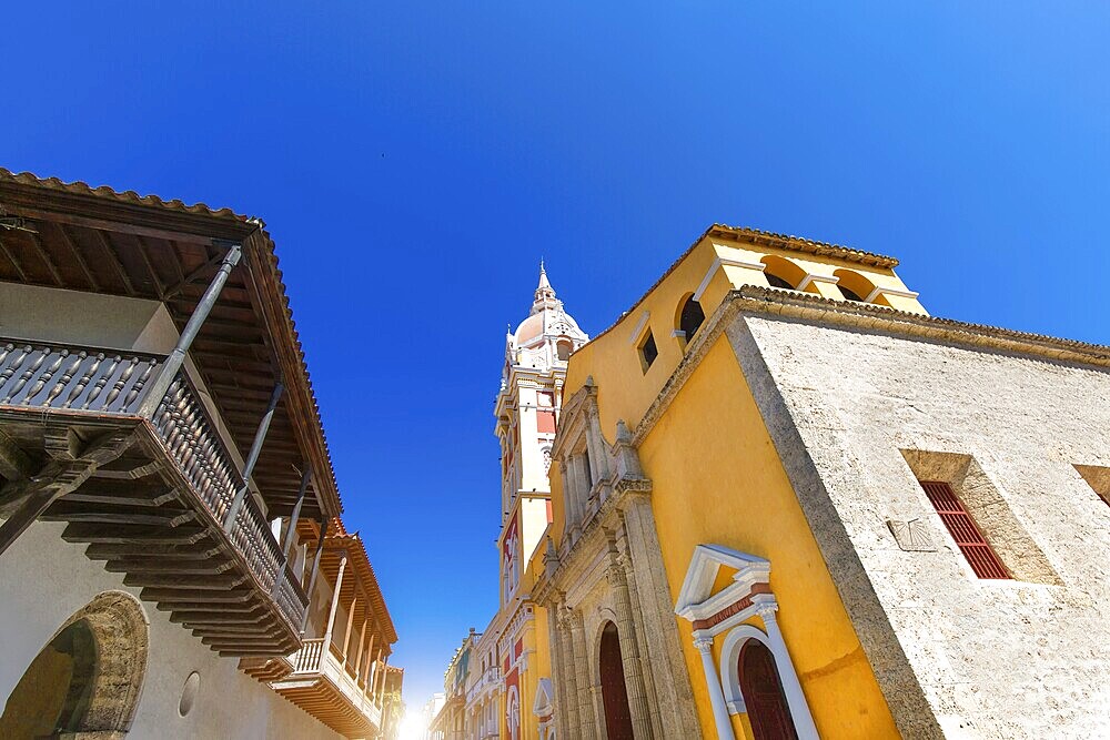 Famous colonial Cartagena Walled City (Cuidad Amurrallada) and its colorful buildings in historic city center, a designated UNESCO World Heritage Site