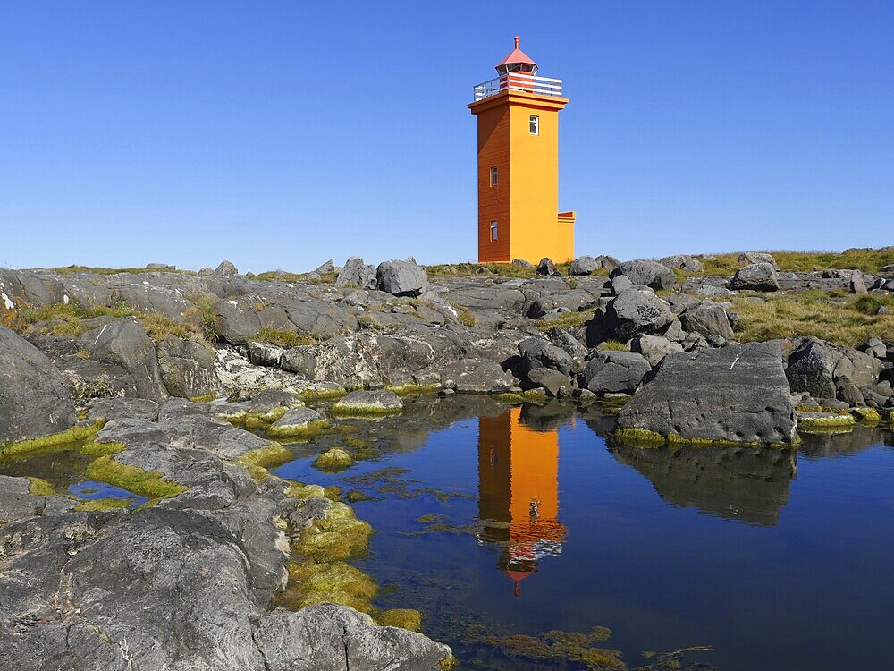 The Stafnesvíti lighthouse in Stafnes on Reykjanes in Iceland