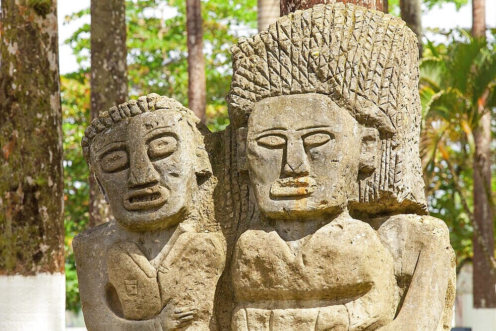 Sculptures in the Parque Vargas of the port city of Porto Limon Costa Rica